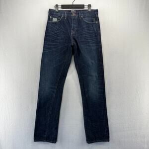 Under Two Flags Jeans Men's 30 Blue Selvedge Denim Dark Wash Whisker Button Fly